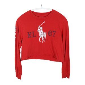 POLO RALPH LAUREN Big Pony RL67 Graphic Cropped Long Sleeve Top Size L Fits S